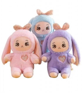 PĂPUȘĂ DE PLUȘ CU URECCHE DE IEPURE 25 CM 3 CULORI 1