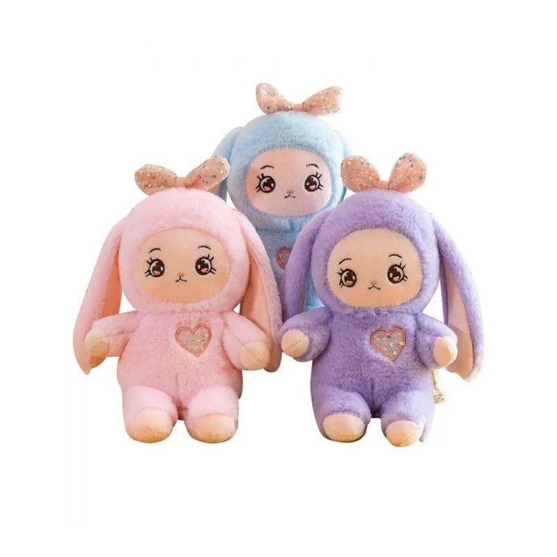 PĂPUȘĂ DE PLUȘ CU URECCHE DE IEPURE 25 CM 3 CULORI 1