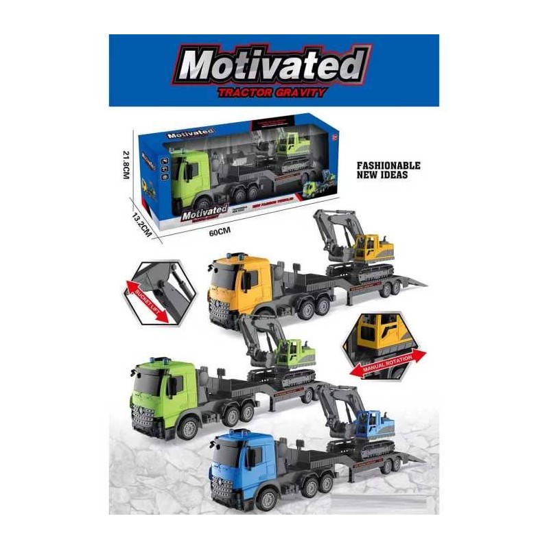 CAMION CU PLATFORMĂ ȘI EXCAVATOR ÎN CUTIE 1