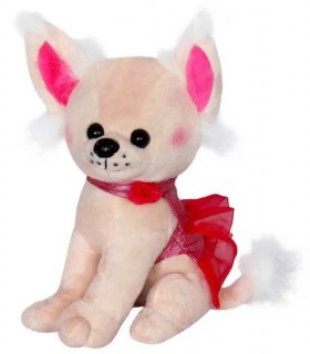 PELUȘ CHIHUAHUA CU ROCHIE ROZ 27 CM 1